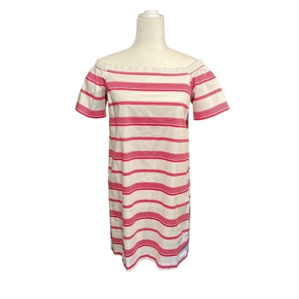 Maison Jules hot pink and white striped off-shoulder sack dress - M